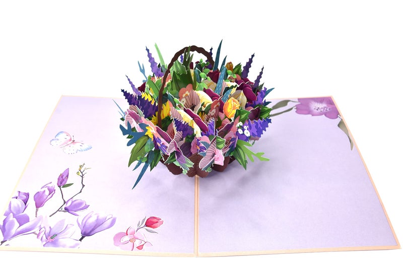 Teabug Cards Floral Basket Flower Pop Up Greeting Card for Birthday, Thank You Valentines, Mothers Day, Graduation, Retirement, Thinking of You, All Occasion (Mixed Flower Basket) - Image 2